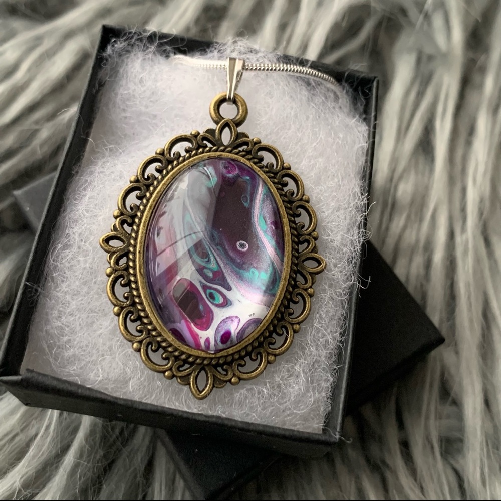 Handmade Fluid Art Necklace- Renaissance